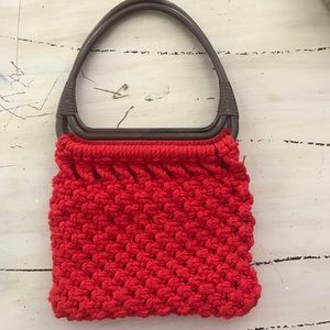 Vintage RED Macrame Crochet Purse